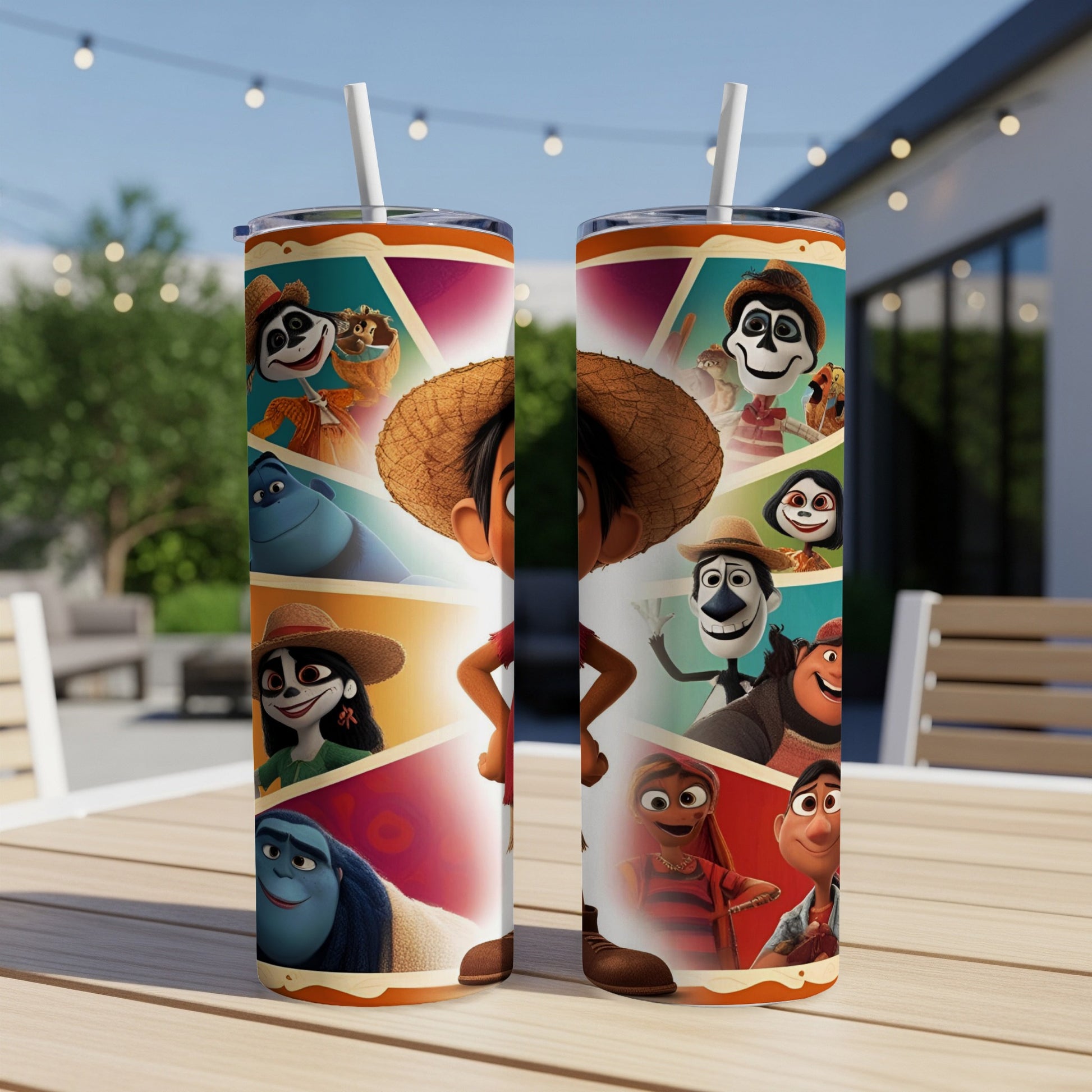 Two tumblers with animated characters from a movie.
