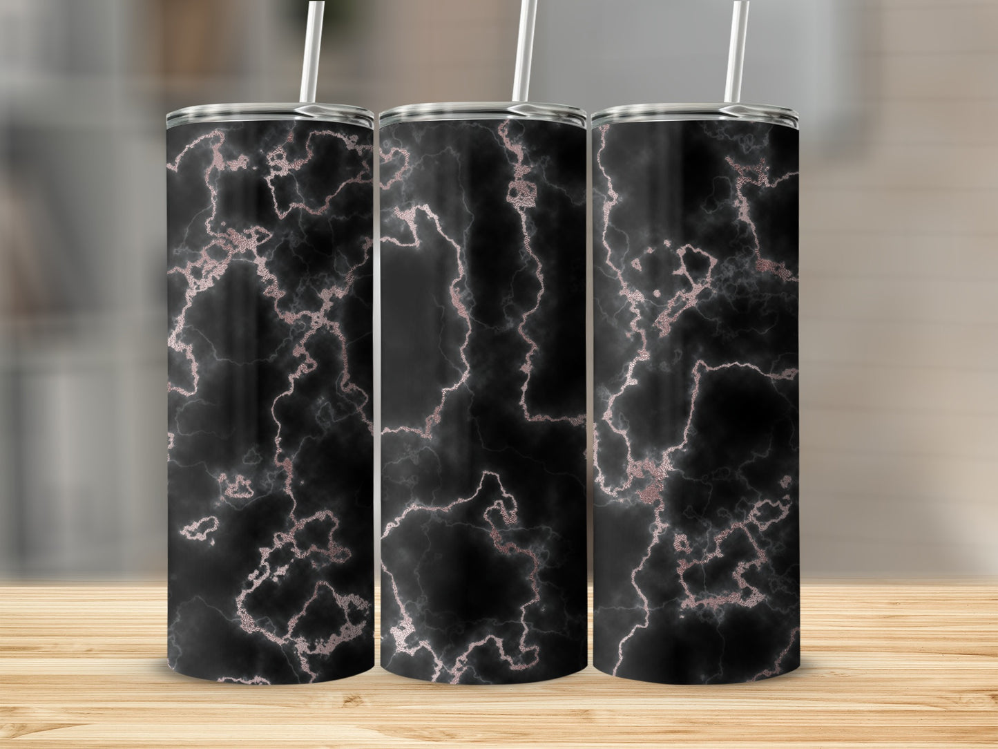 Black Marble with Rose Gold Veins Texture Tumblers