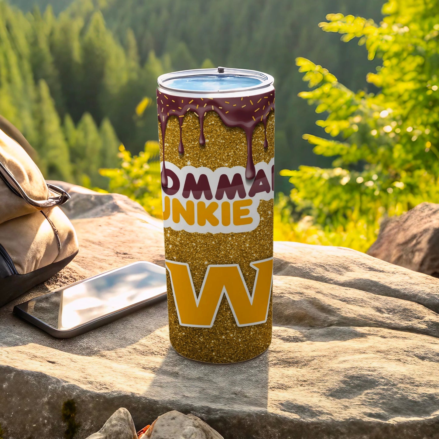 Momma Junkie W Insulated Tumbler with Glitter Design