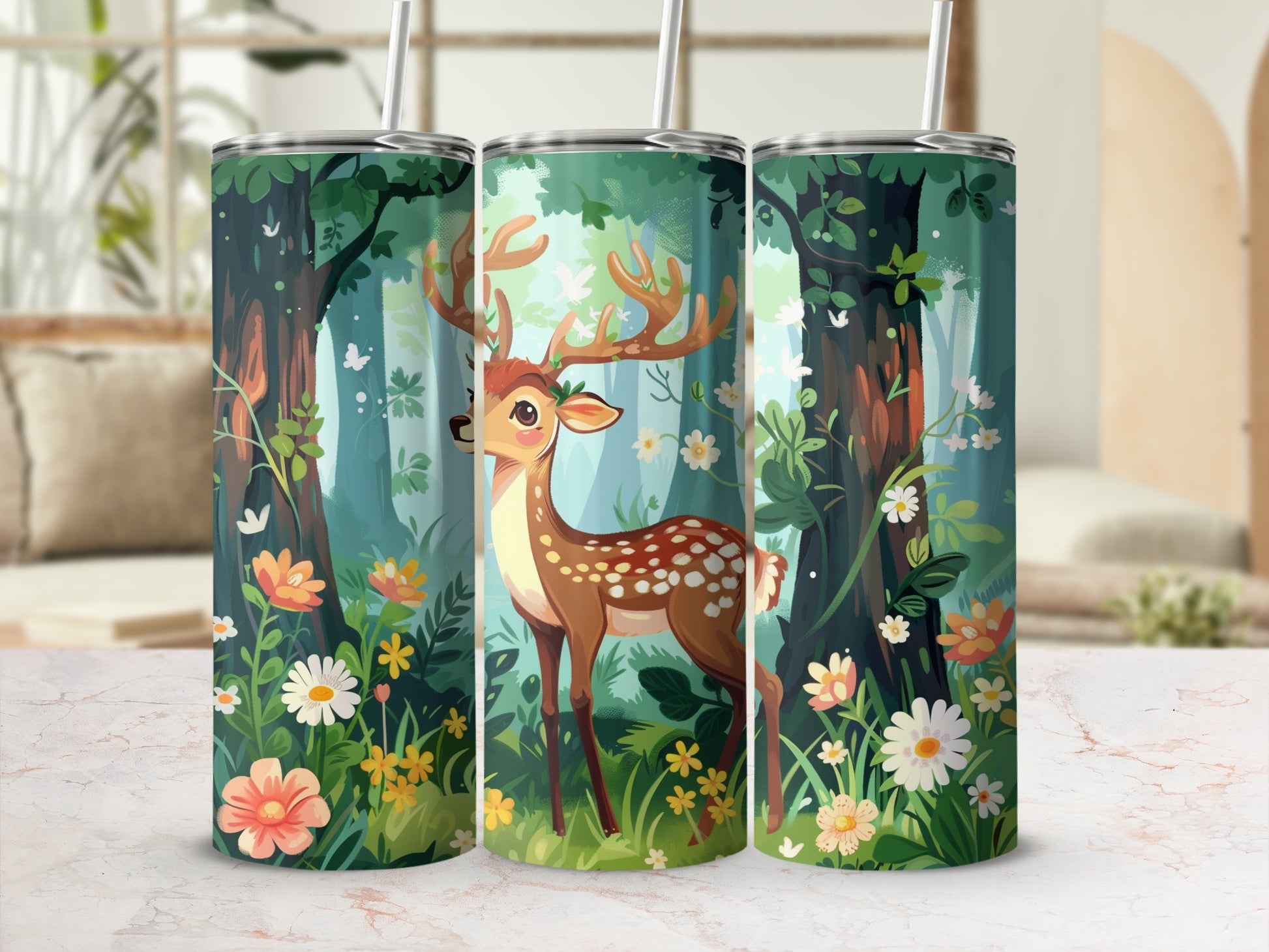 Whimsical Deer Forest Woodland Animal Scene product type