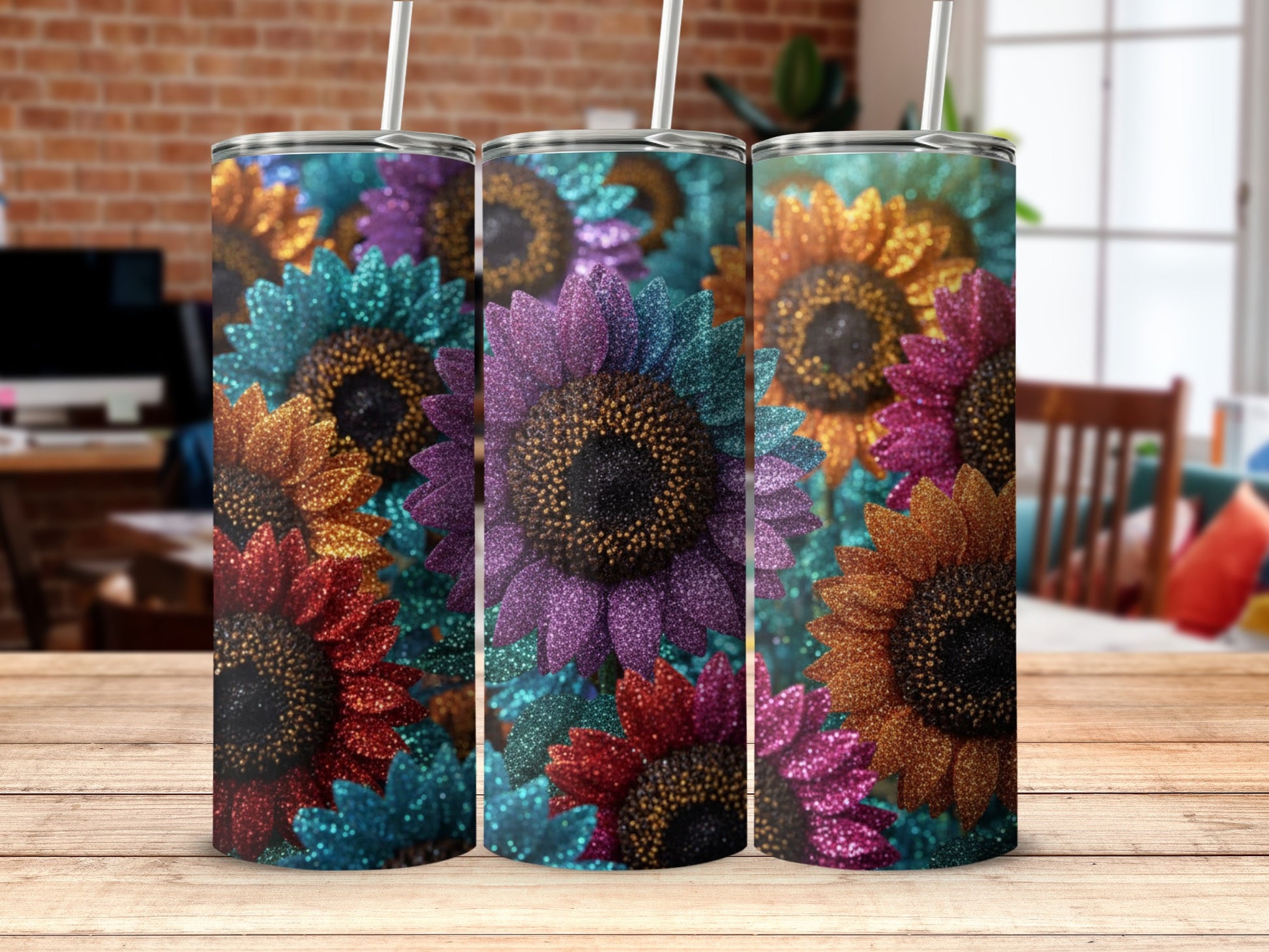 Colorful Glitter Sunflower Design Tumblers product