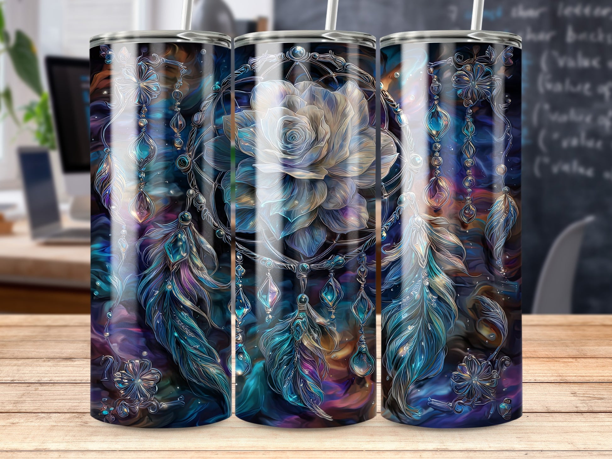 Dreamcatcher and Flowers Themed Tumbler