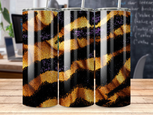 Golden Black Orange Glitter Print Long Tumbler