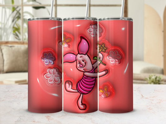Adorable Piglet with Flowers Design Tumbler Cup