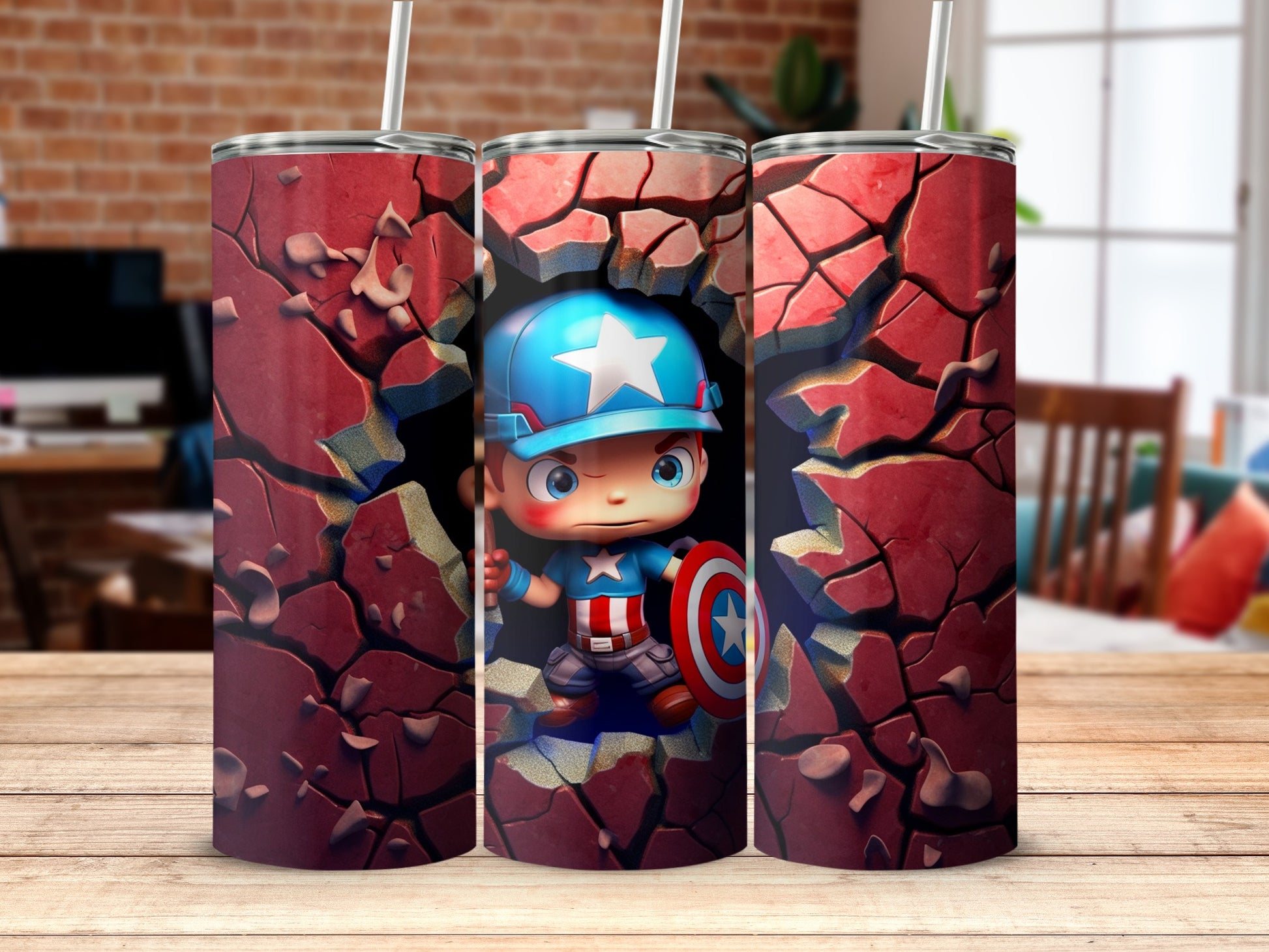 Cute Captain America Cracked Wall Tumblers for Kids