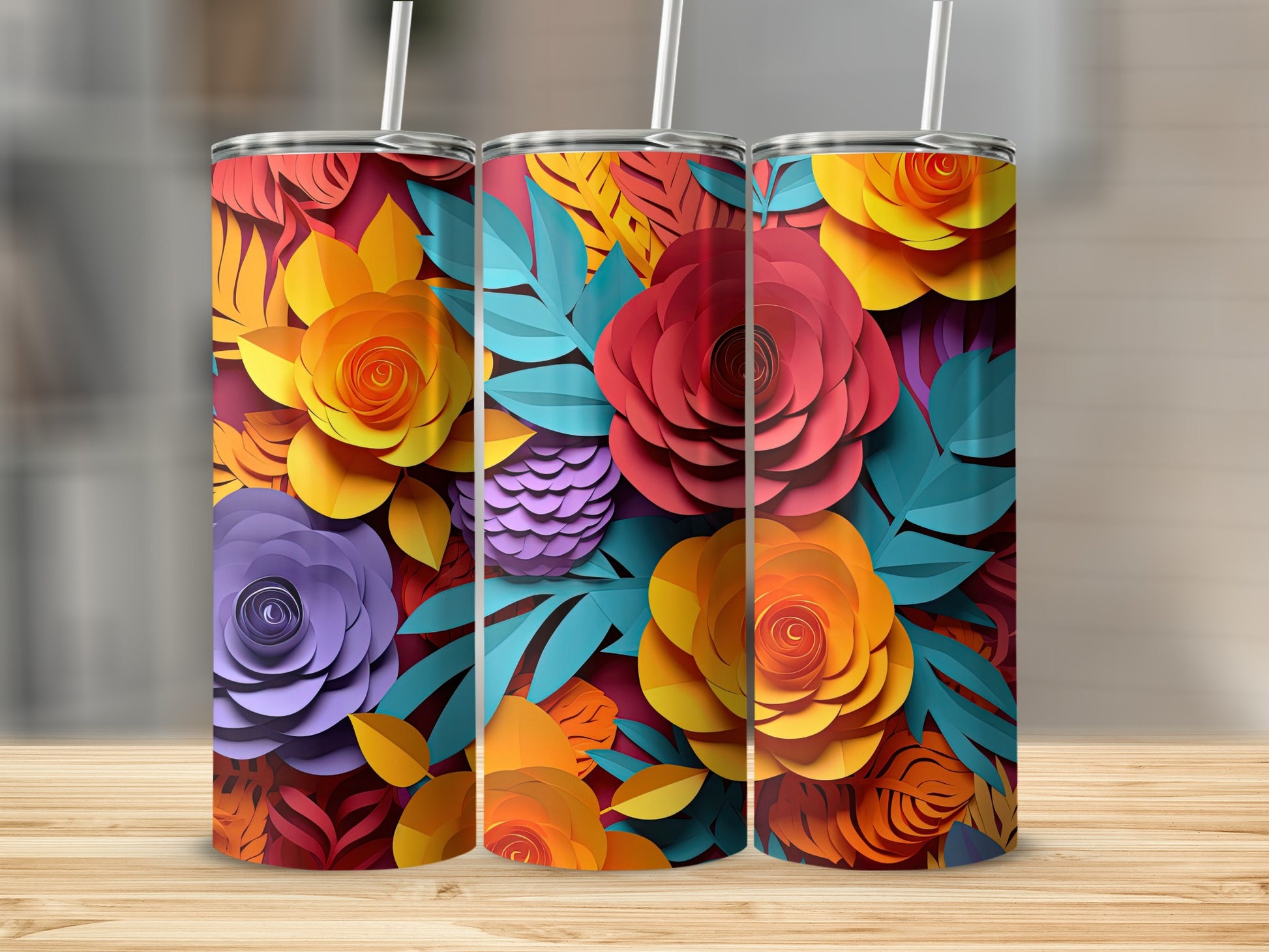 Vibrant Bold Floral Design Tumblers Perfect Gift Item