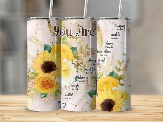 Floral Sunflower Motivational Bible Verse Tumbler