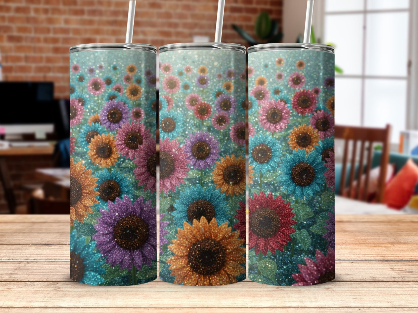 Bright Floral Tumbler with Straw Colorful Design