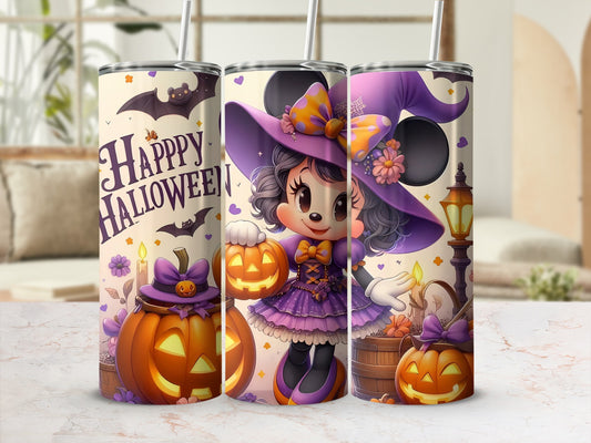 Cute Halloween Witch Tumbler with Pumpkins and Bats