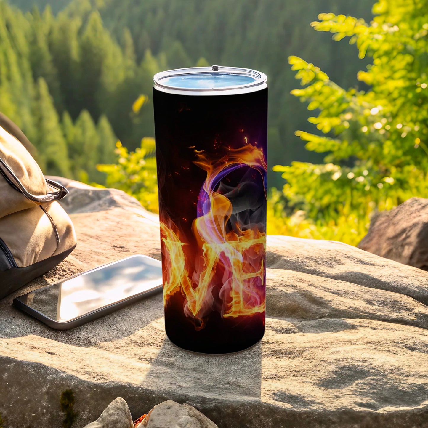 Flaming Love Letter Art Black Travel Tumbler product type