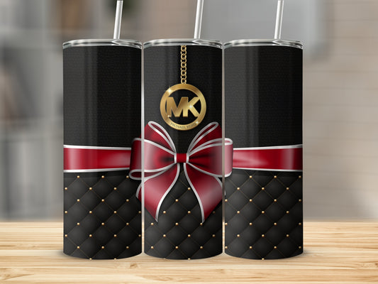 Black and Red Quilted Design with Gold Emblem Tumbler