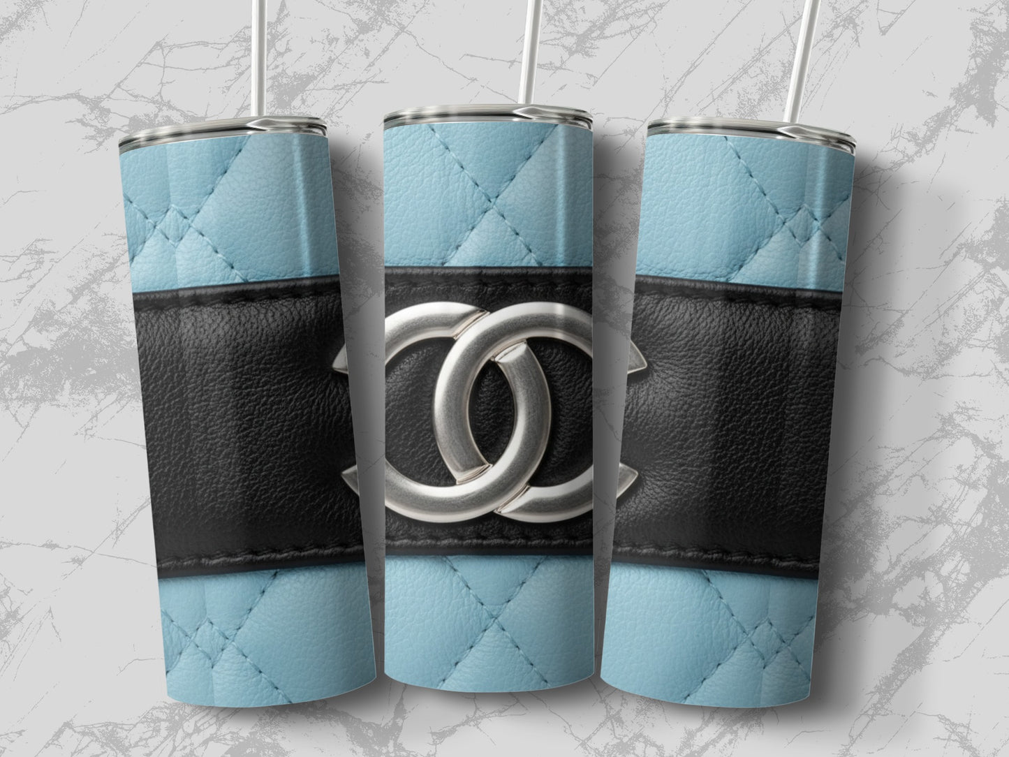 Stylish Blue Quilted Pattern Travel Tumbler