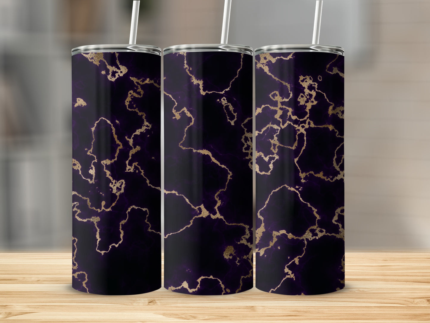 Deep Purple and Gold Marbled Texture Pattern Tumblers