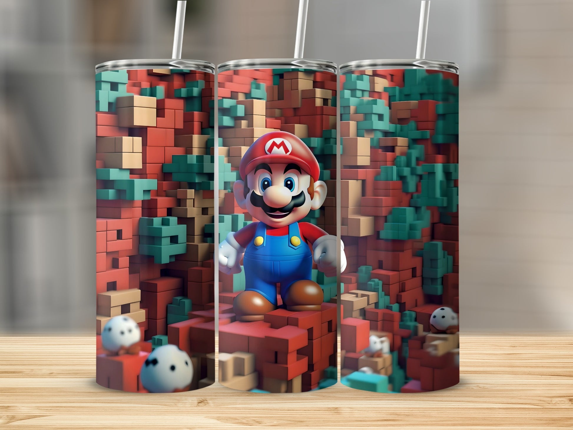 Colorful Retro Pixel Art Tumbler with Classic Characters