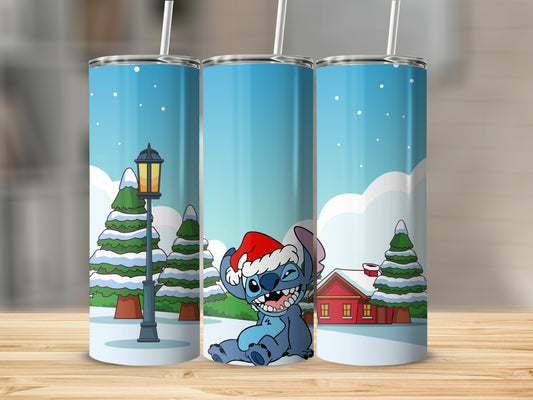 Christmas Stitch Tumbler with Snowy Background