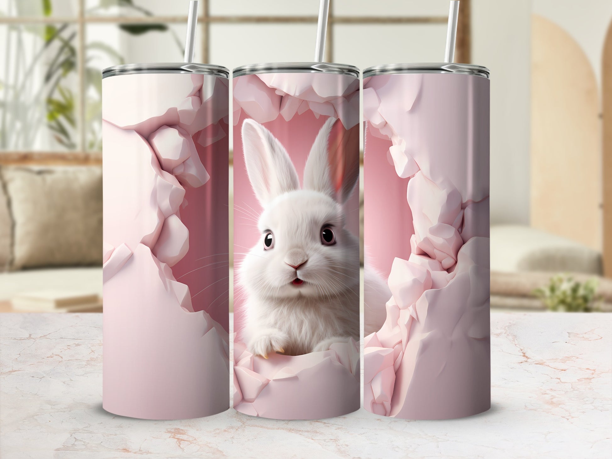Adorable Bunny Cracked Pink Design Tumbler Product