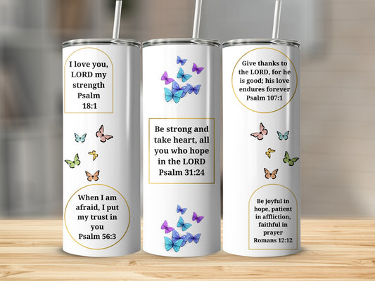 Inspirational Bible Verses and Butterflies Tumbler