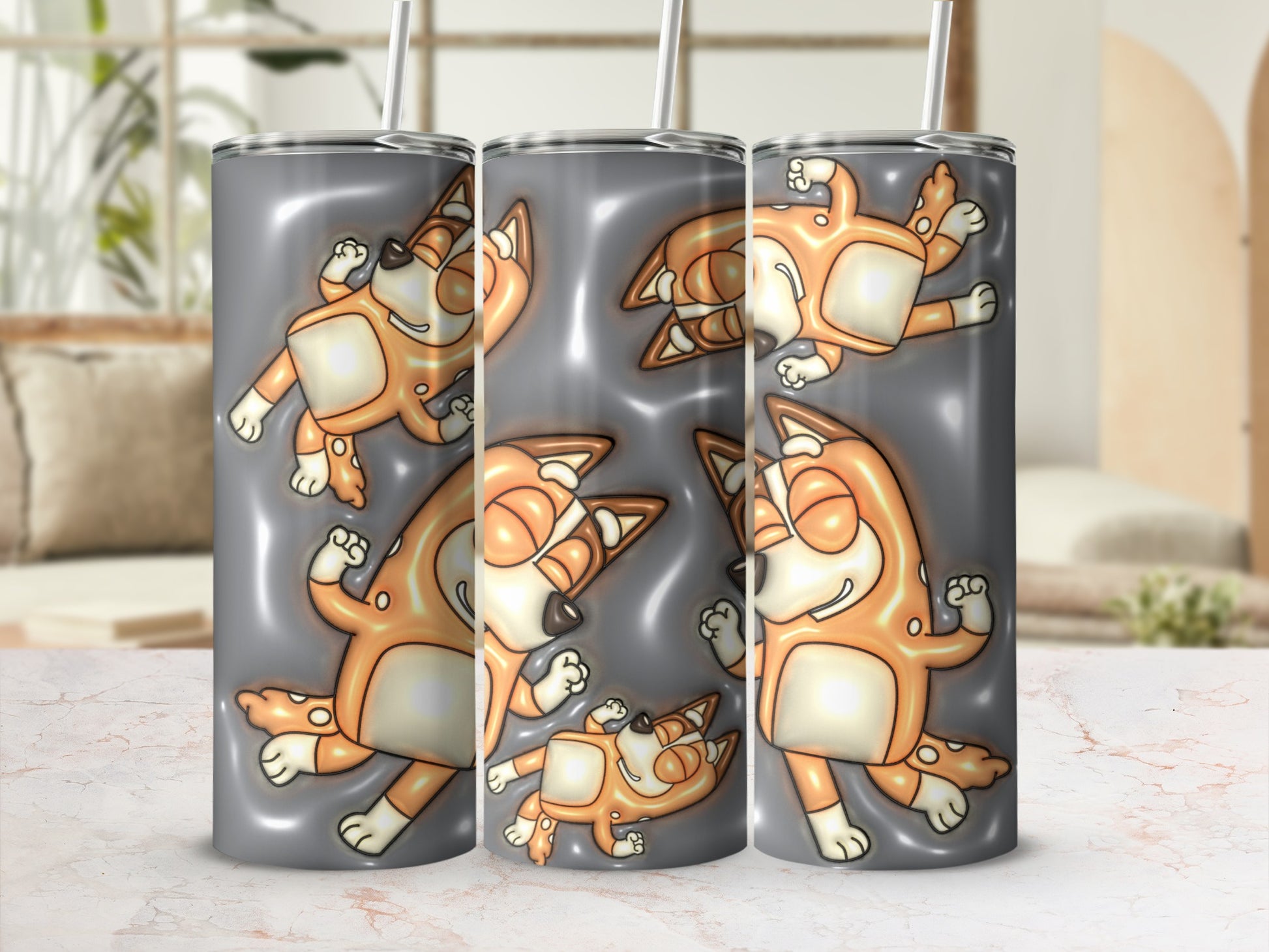 Playful Cartoon Dog Design Insulated Tumbler Cups