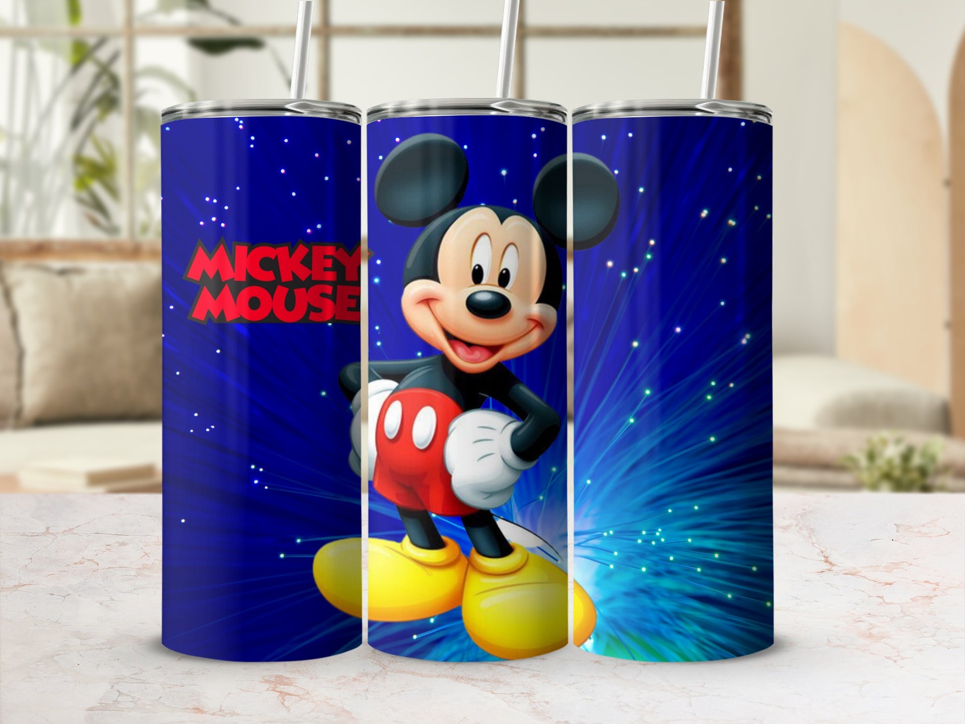 Mickey Mouse Blue Tumbler With Colorful Background