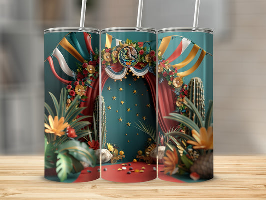 Three tumblers with a festive, colorful circus-themed design.