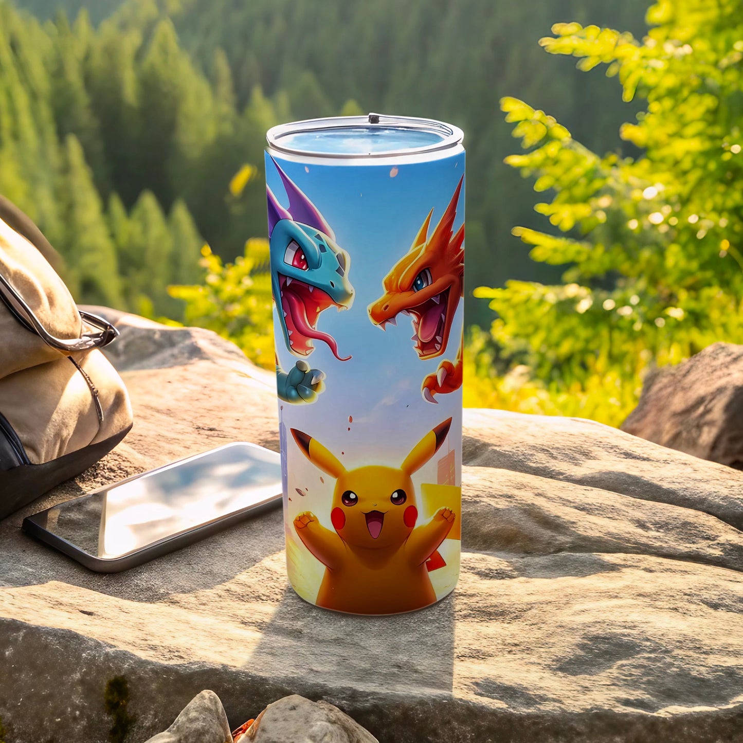 Vibrant Pikachu and Dragon Characters Insulated Tumbler