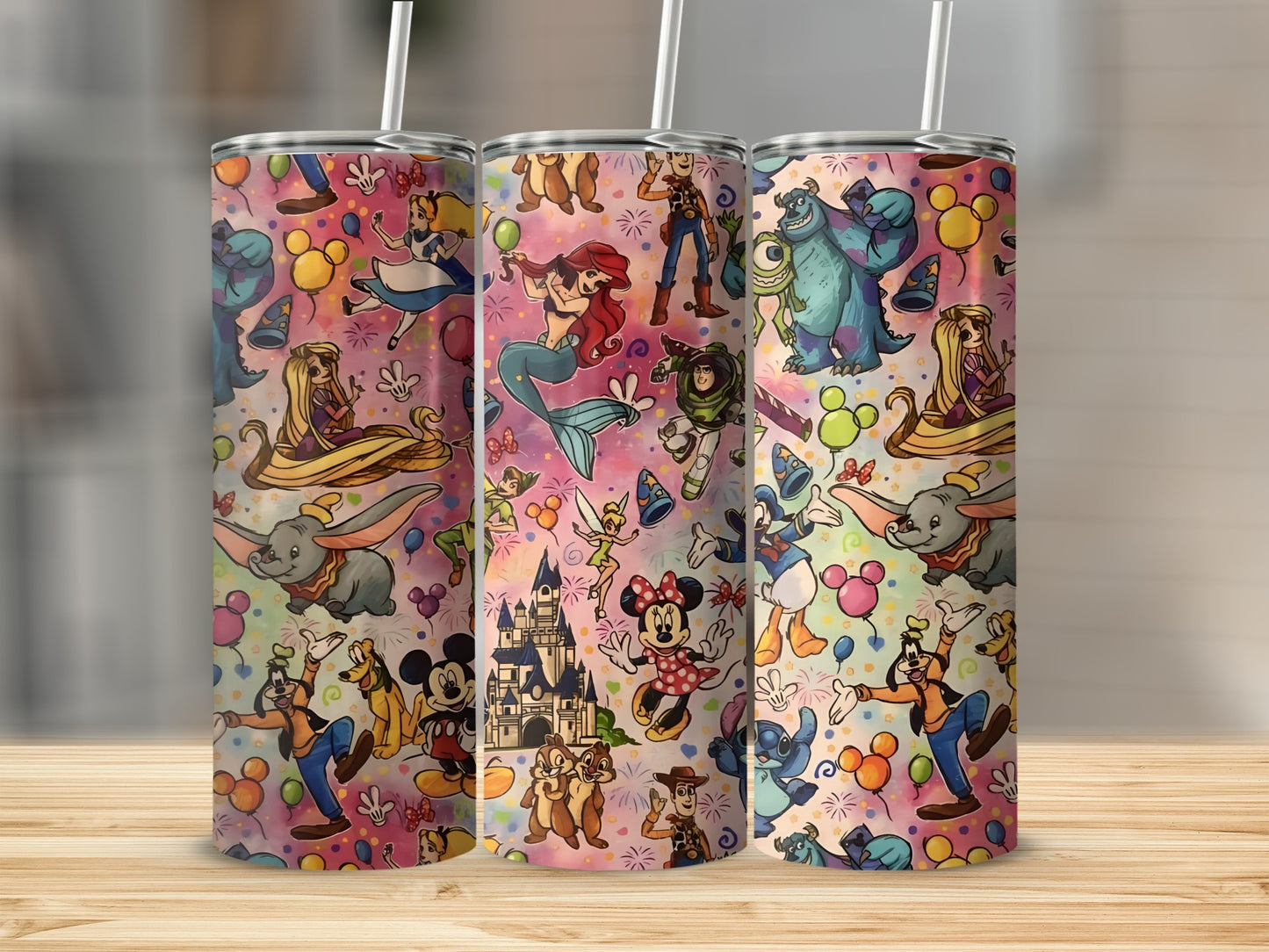 Colorful Disney Characters Themed Tumbler Collection