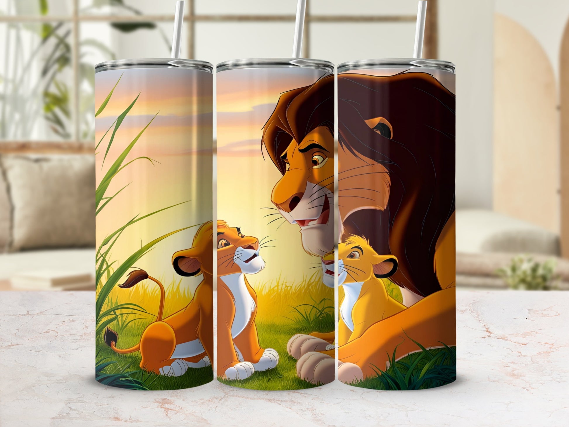 Simba and Mufasa from The Lion King looking at each other.