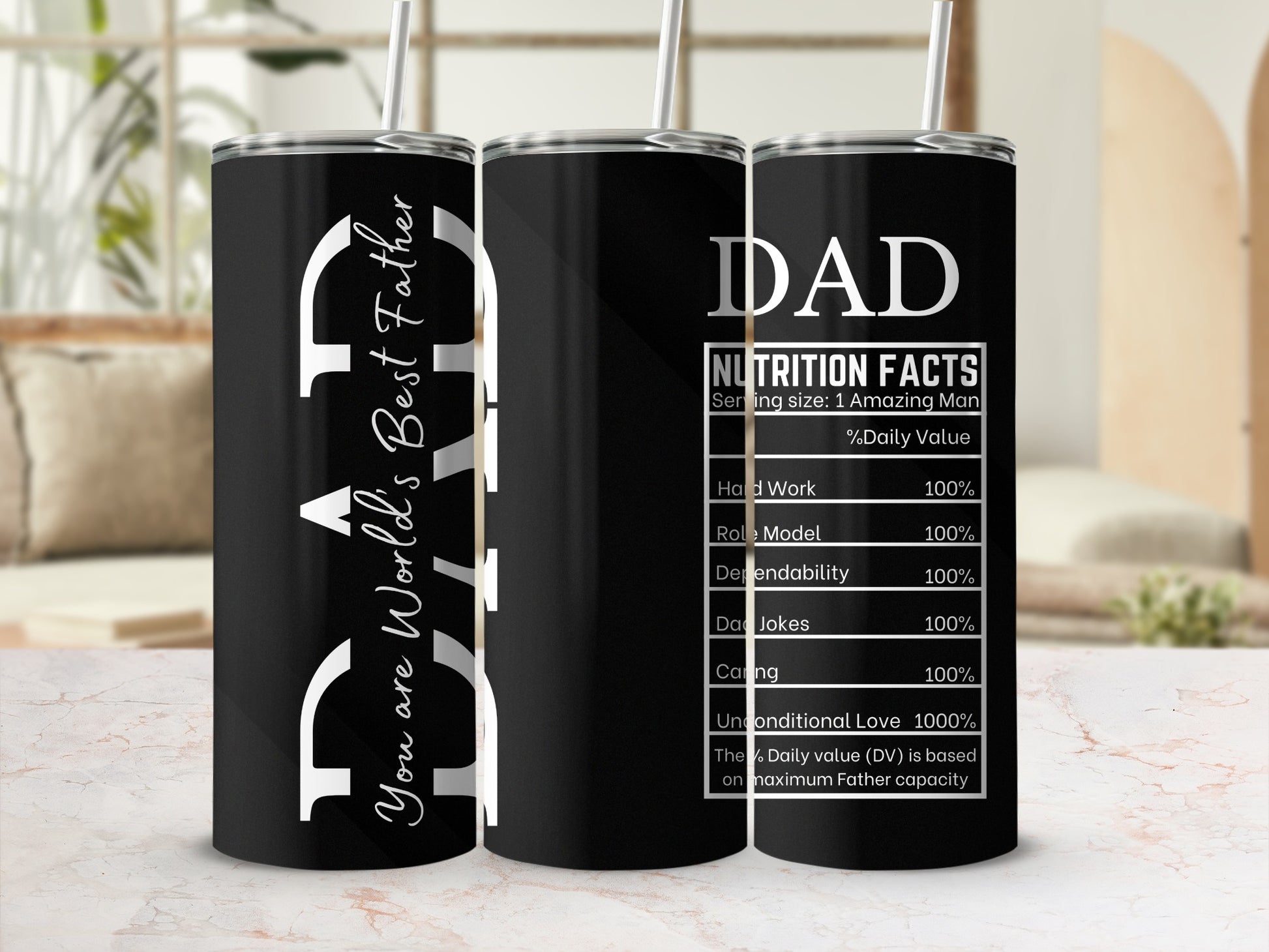World's Best Father DAD Nutrition Facts Tumbler