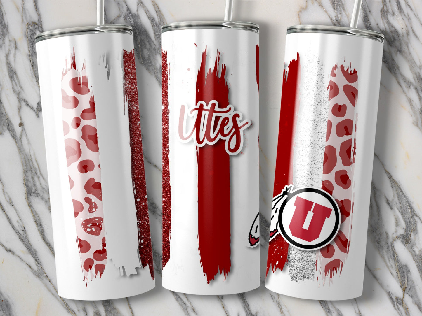 Utah Utes Vertical Stripes with U Logo Design Tumblers