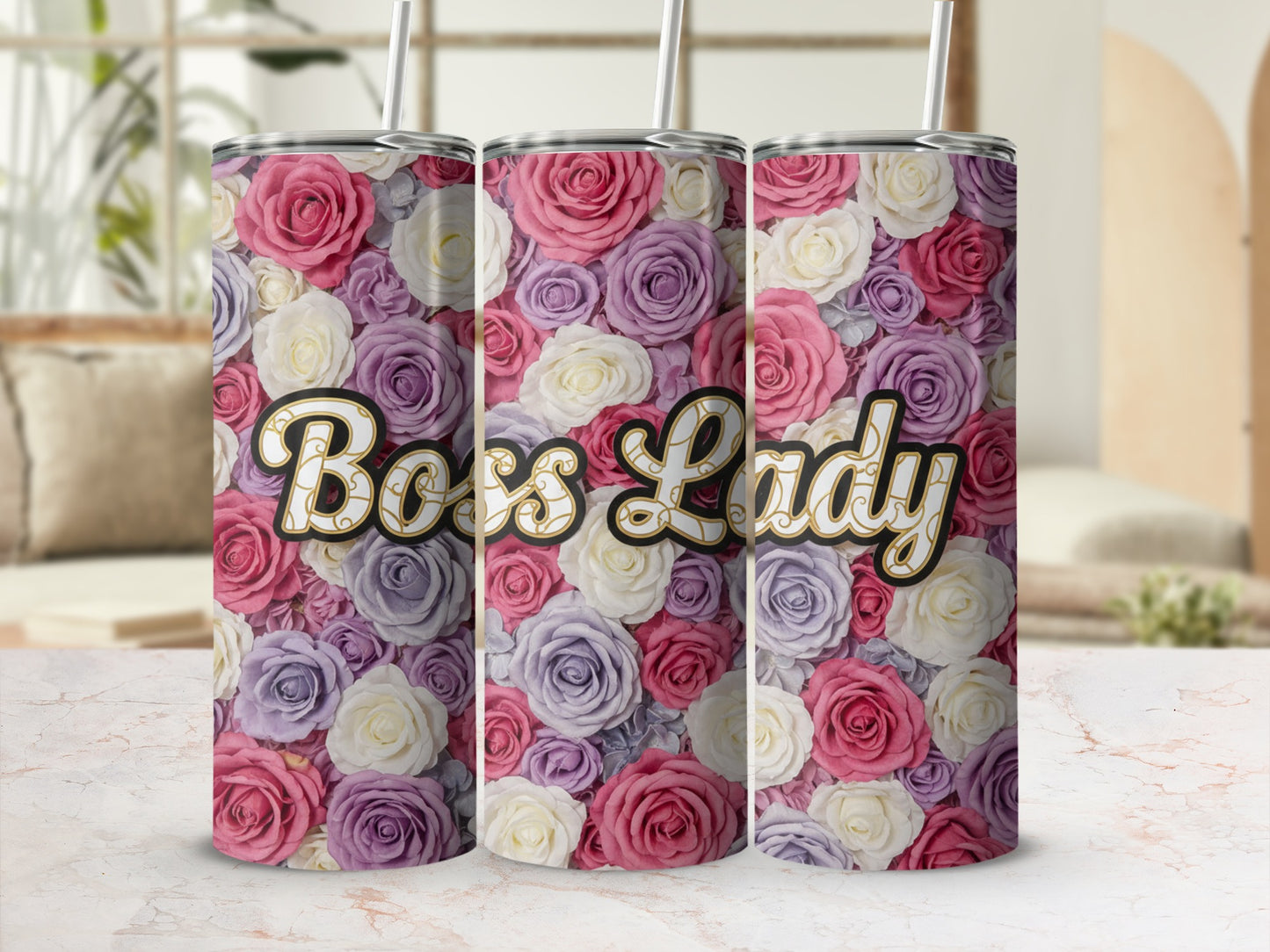 Boss Lady Floral Design Insulated Stainless Steel Tumbler
