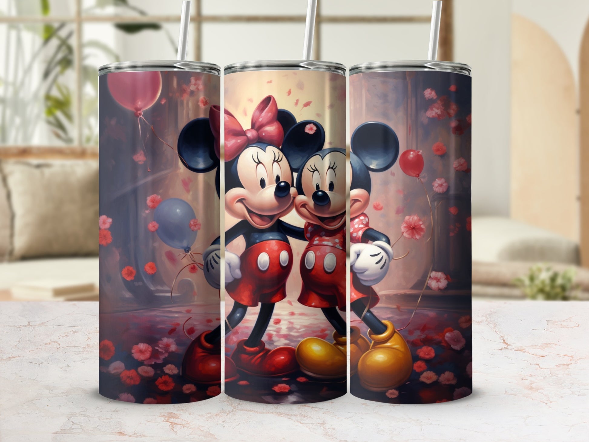 Cute Mickey and Minnie Mouse Tumblers Set