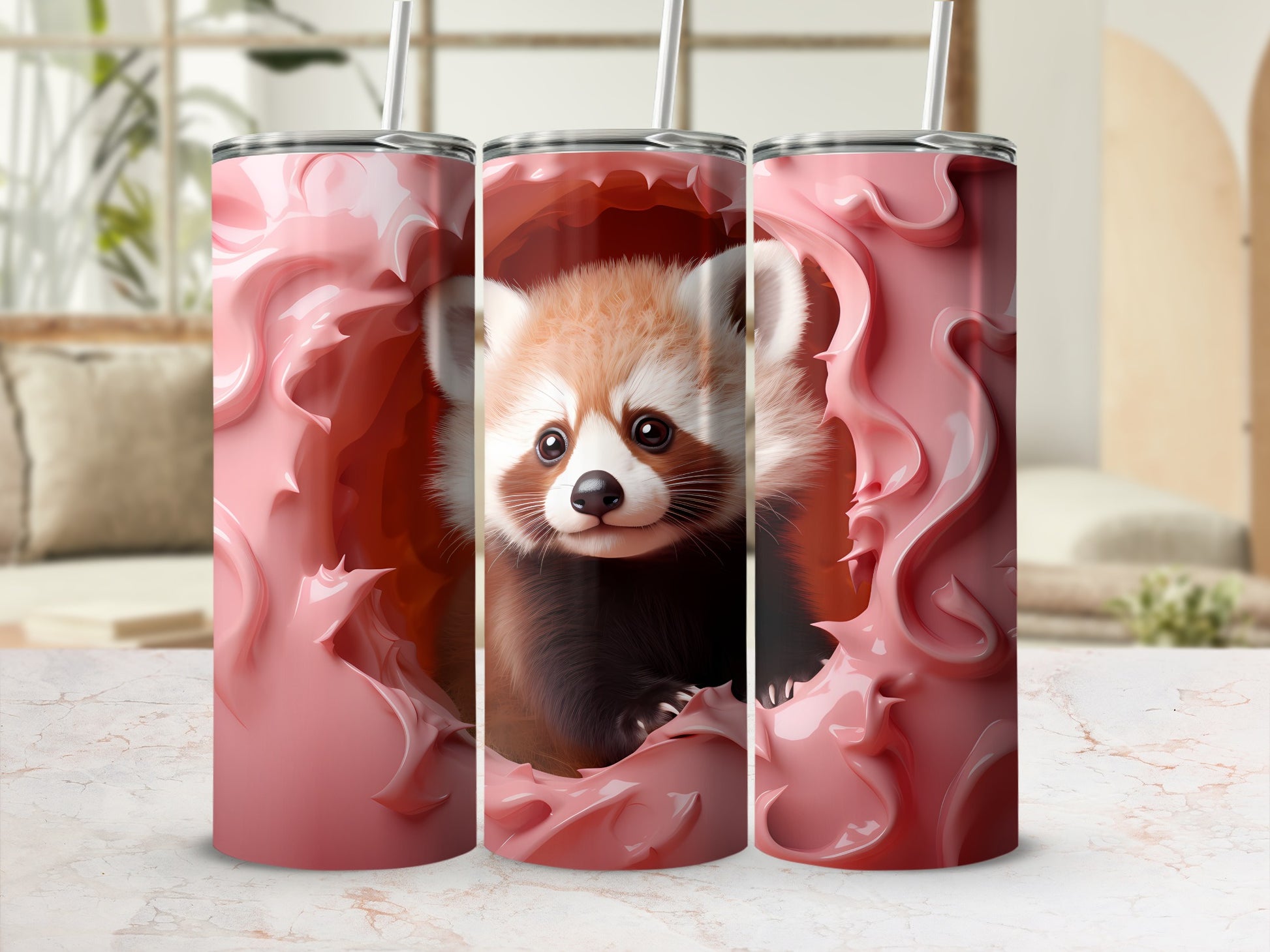 Adorable Red Panda Tumbler with Straw for Drink Lovers
