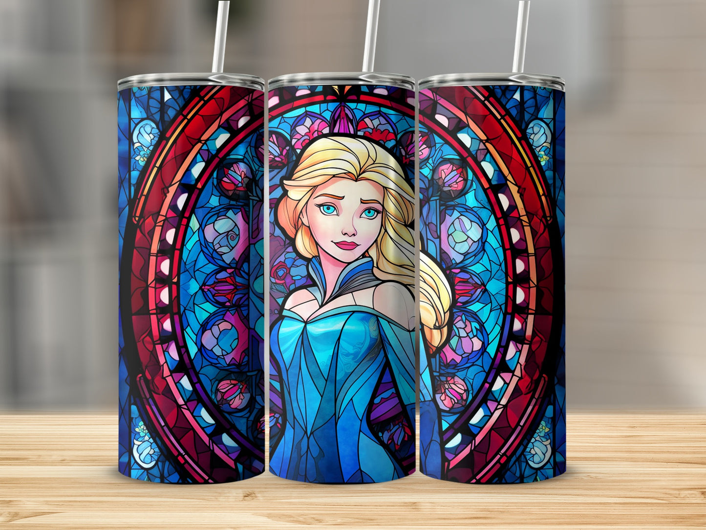 Colorful Stained Glass Art Tumbler with Princess Design