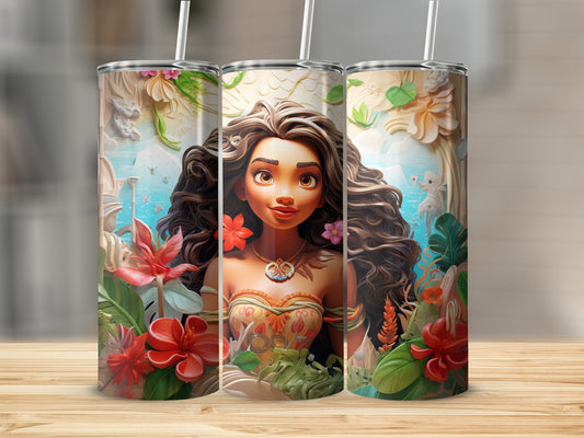 Vibrant Island Princess Floral Tumbler with Lid and Straw