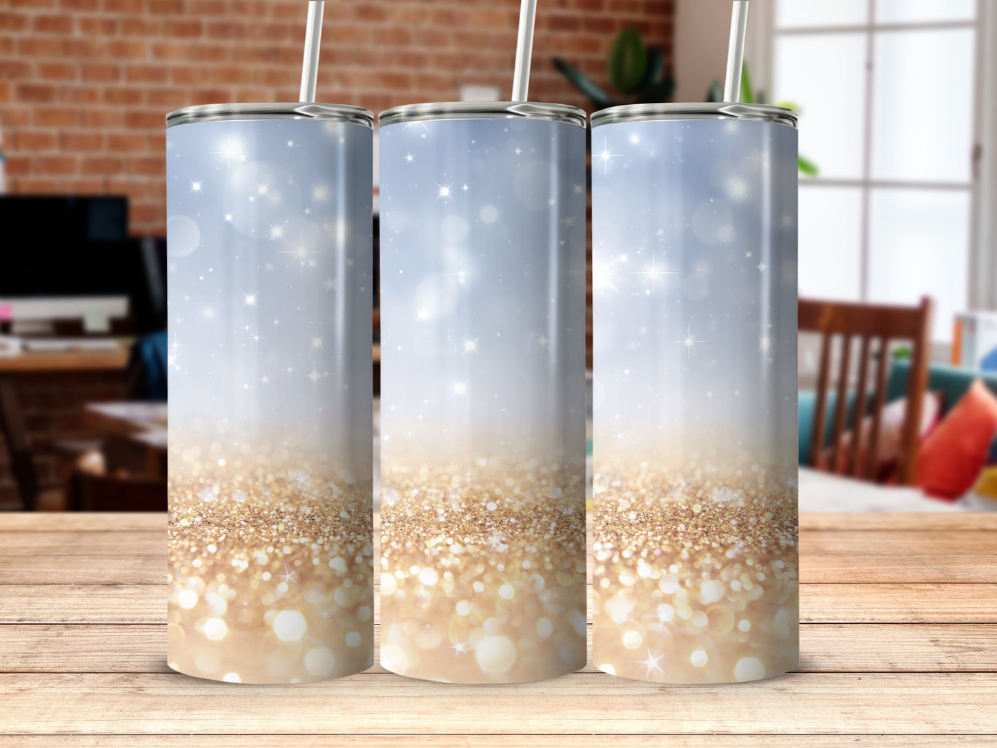 Sparkling Gold and Silver Gradient Tumbler