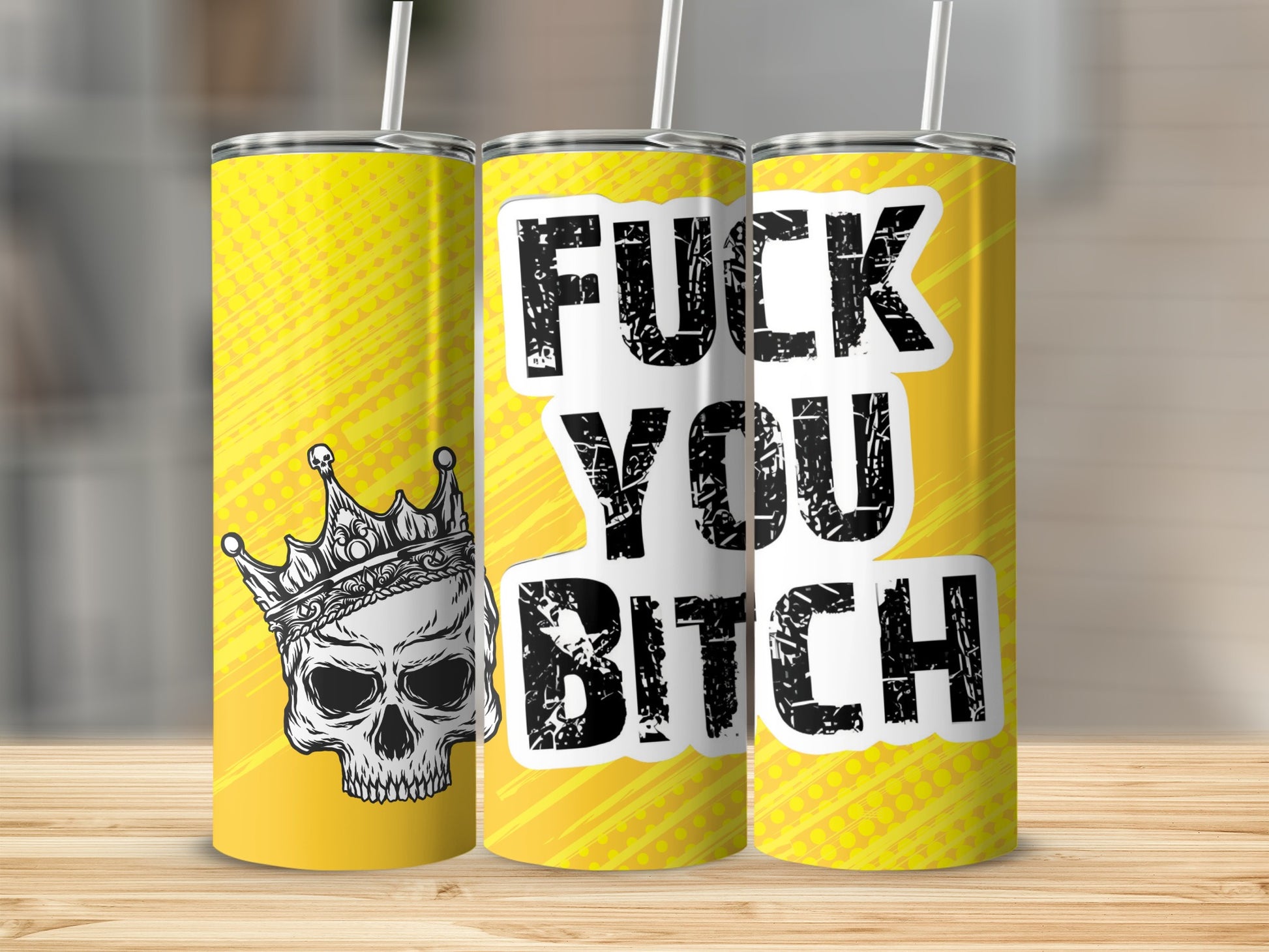 Fuck You Bitch Skull with Crown Yellow Tumbler