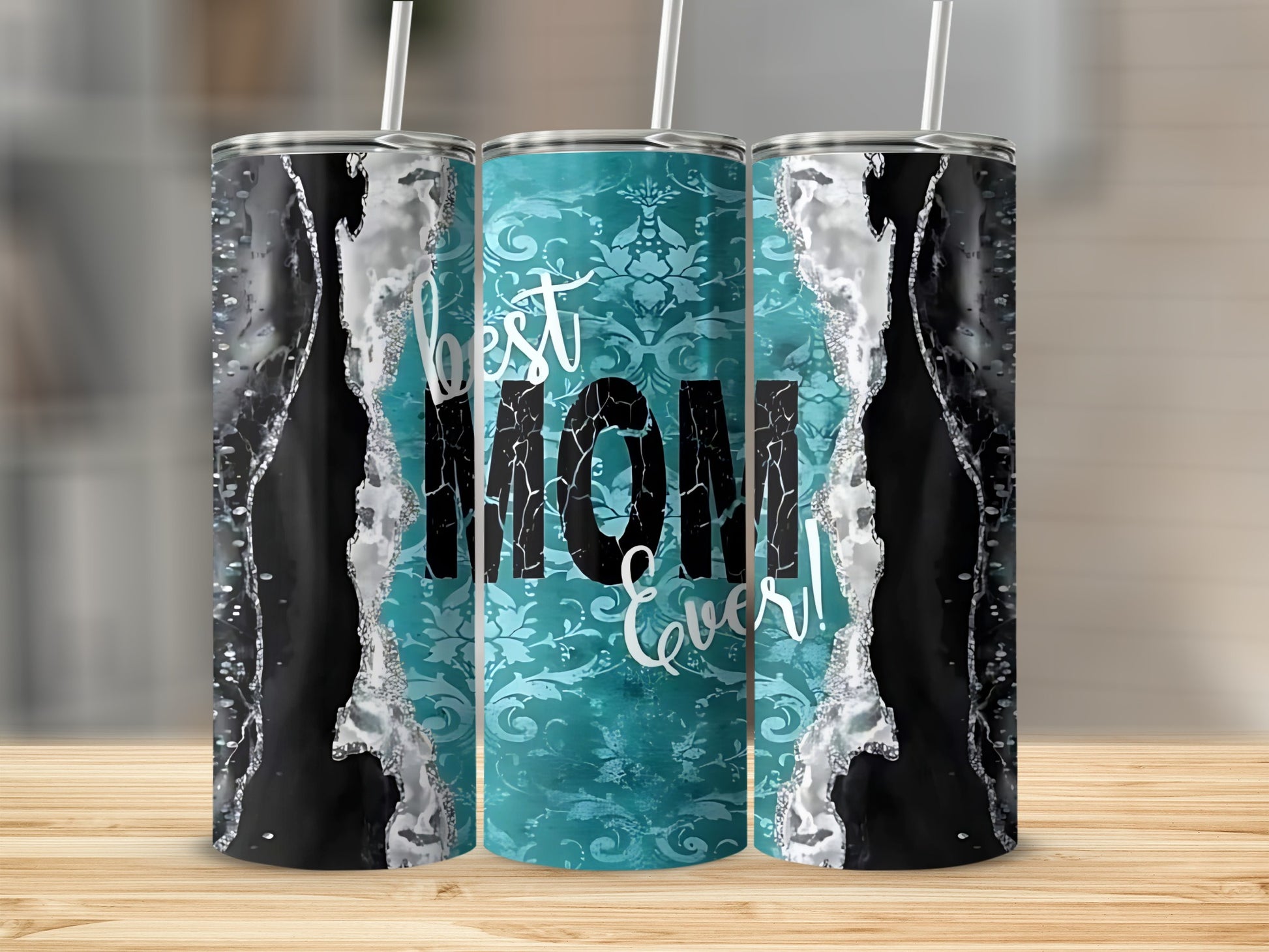 Best Mom Ever Teal and Black Tumbler Cup