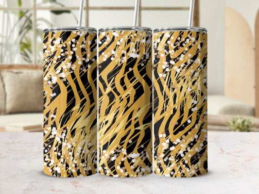Golden and Black Abstract Striped Tumbler Flask