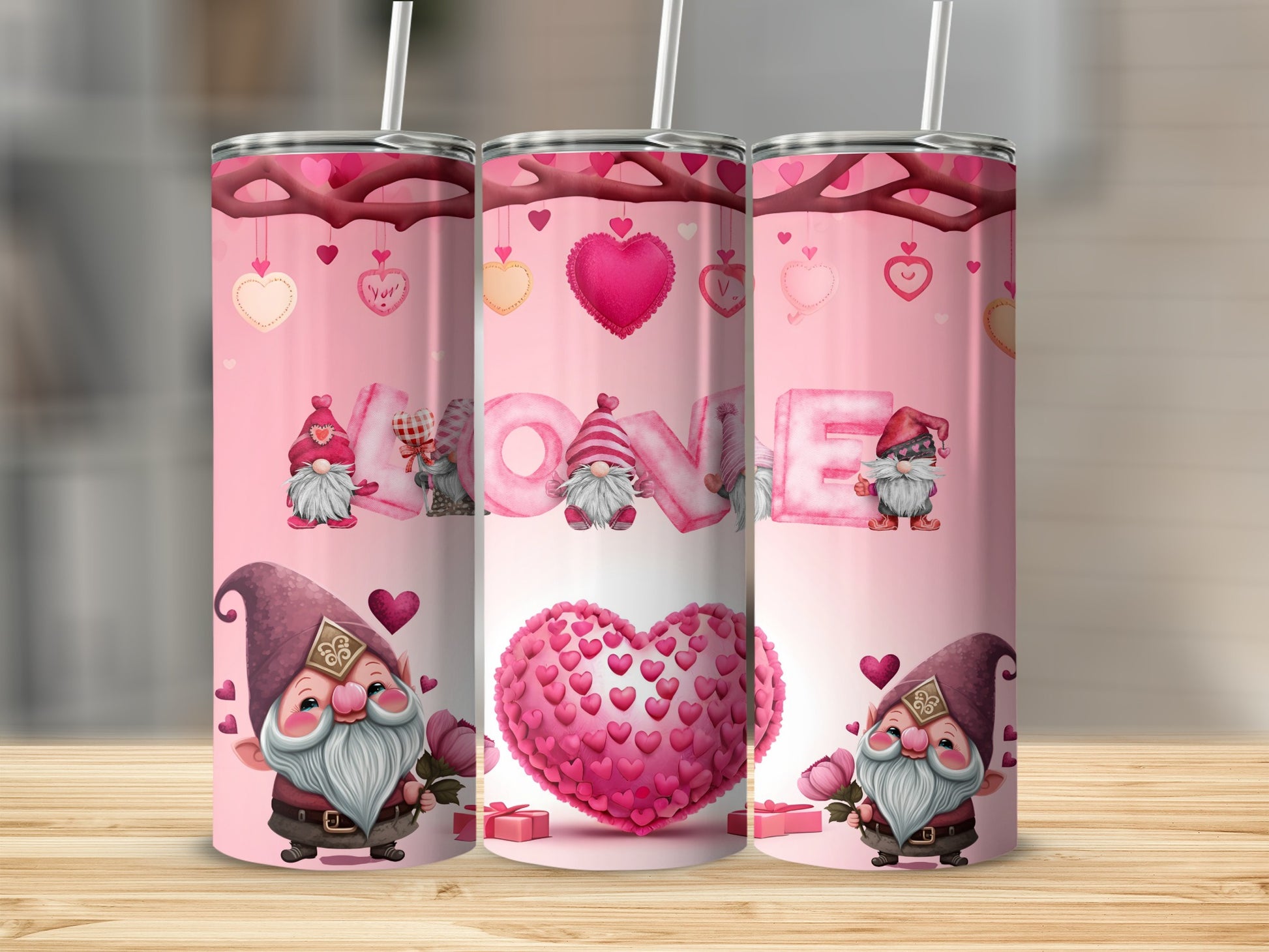 Valentine's Day Gnomes and Hearts Tumbler Design