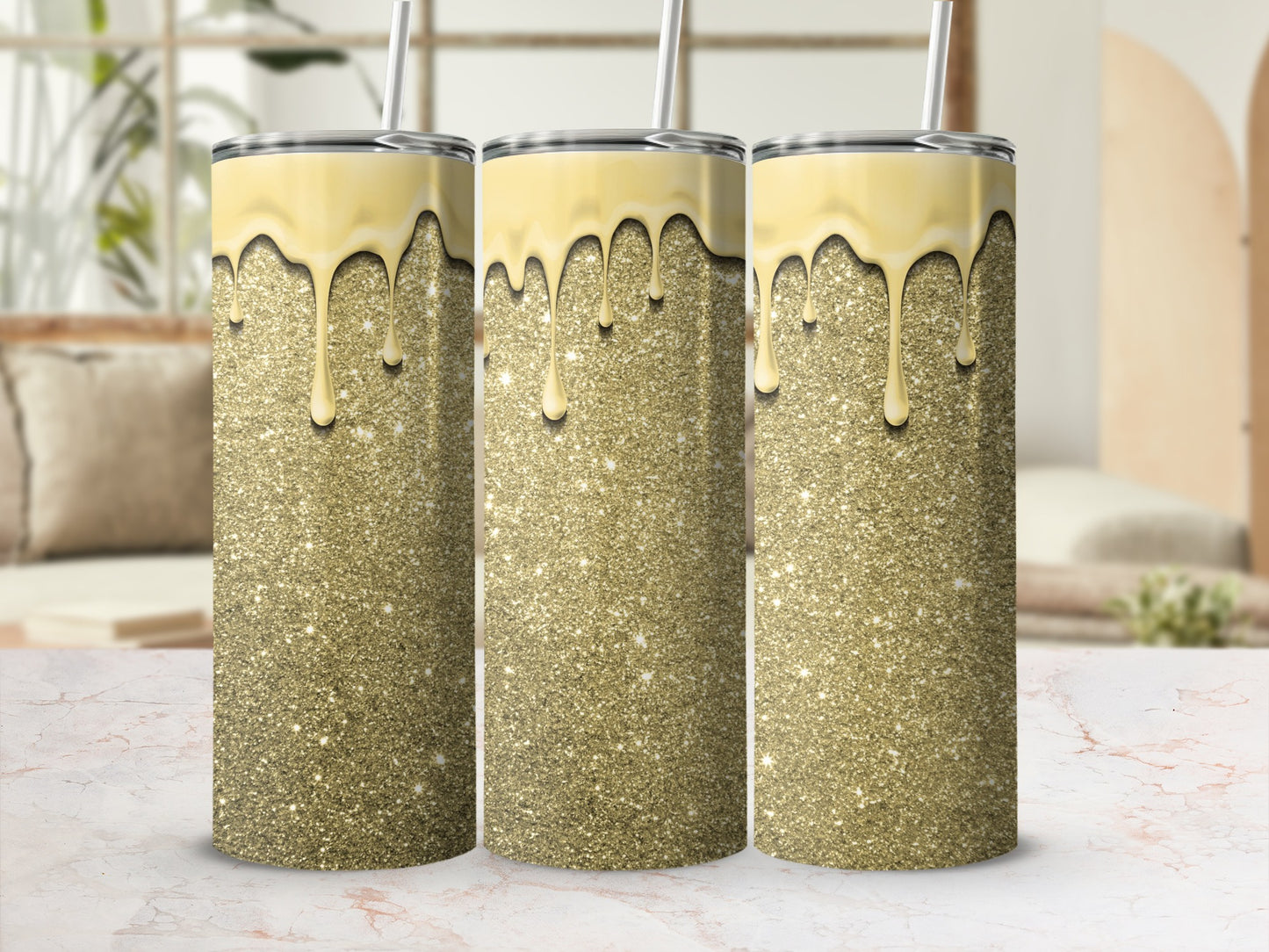 Glittery Gold Dripping Effect Travel Mug Product