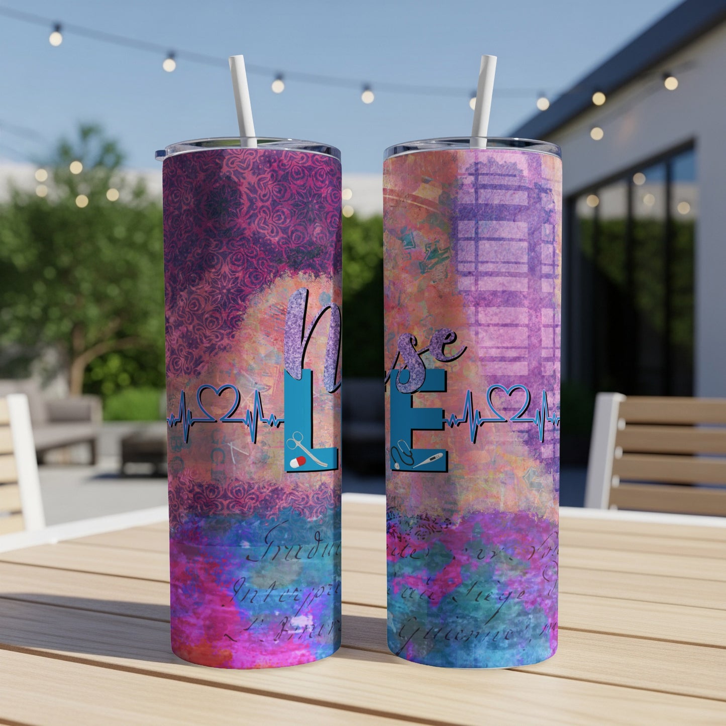 Two nurse-themed tumblers with a colorful abstract background and "Nurse" text.