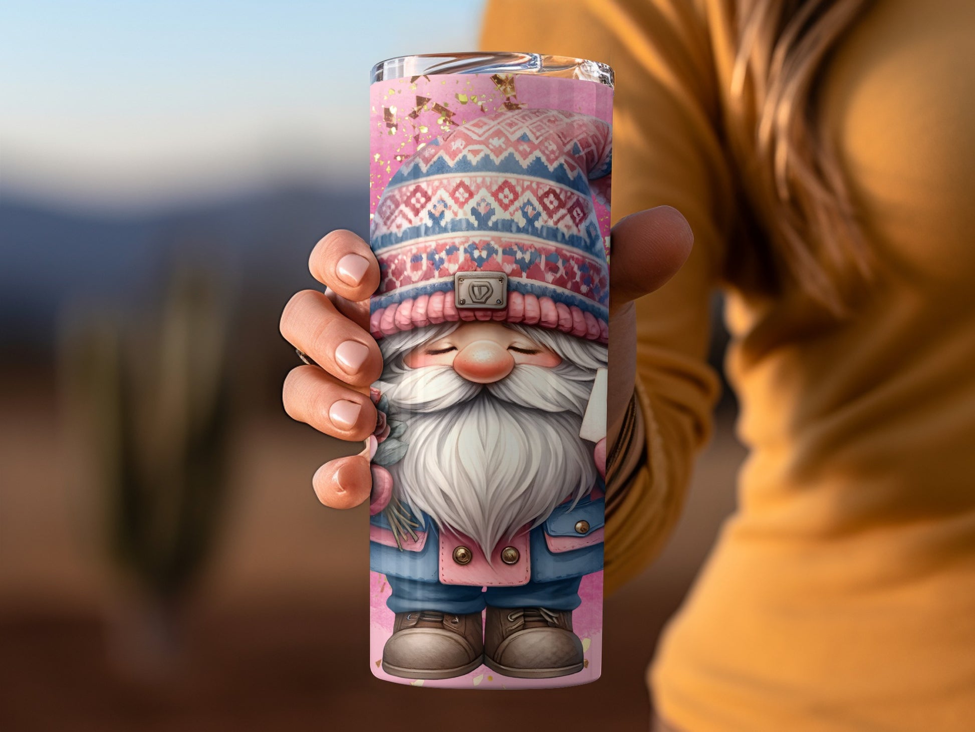 Adorable Gnome Tumbler with Pink and Blue Design