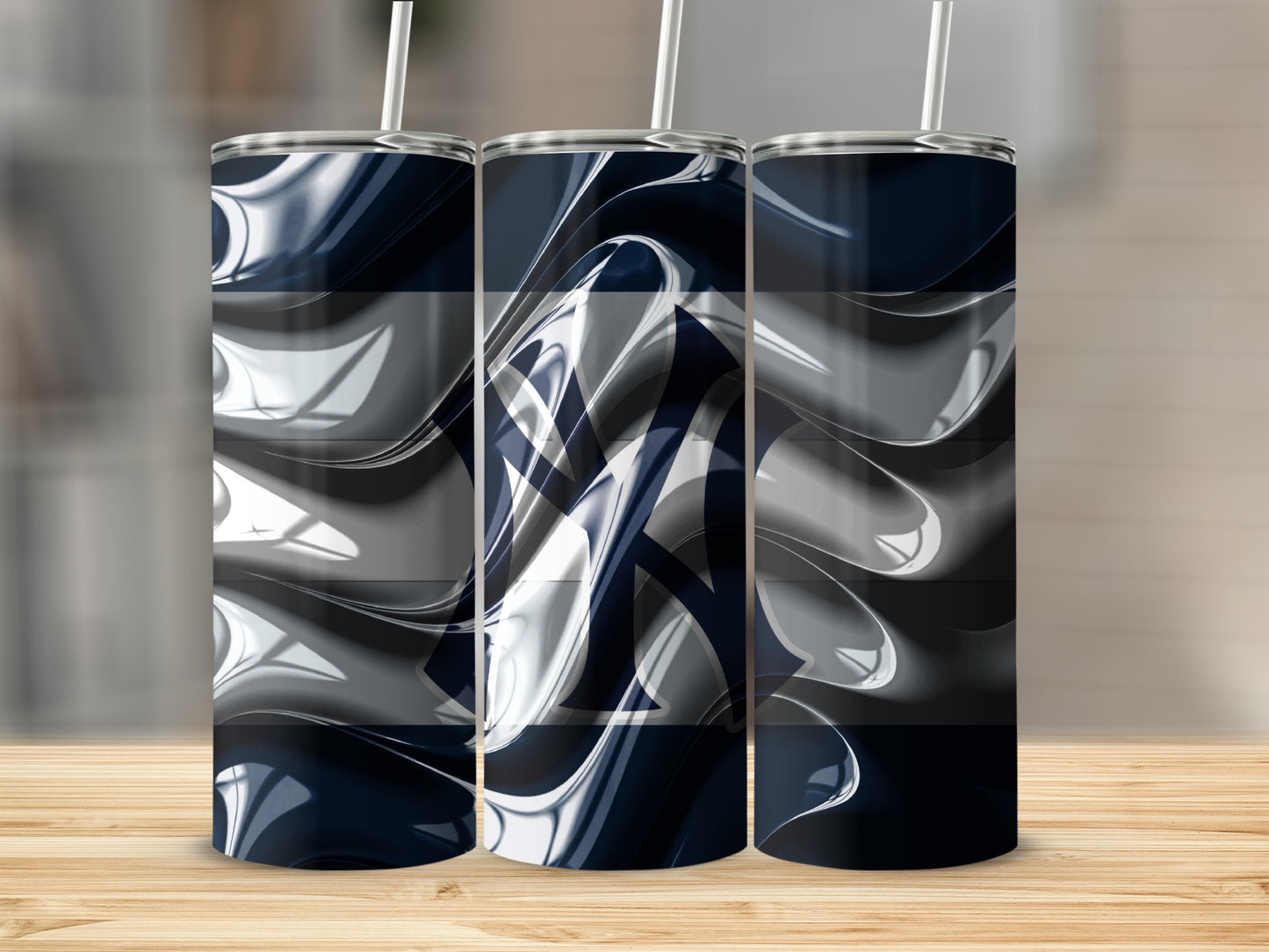 New York Yankees Waves In Gray Design Pattern Tumblers