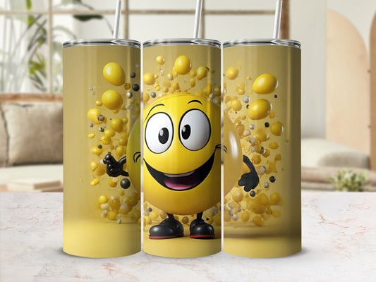 Smiling Yellow Emoji with Bubbles Tumbler Flask