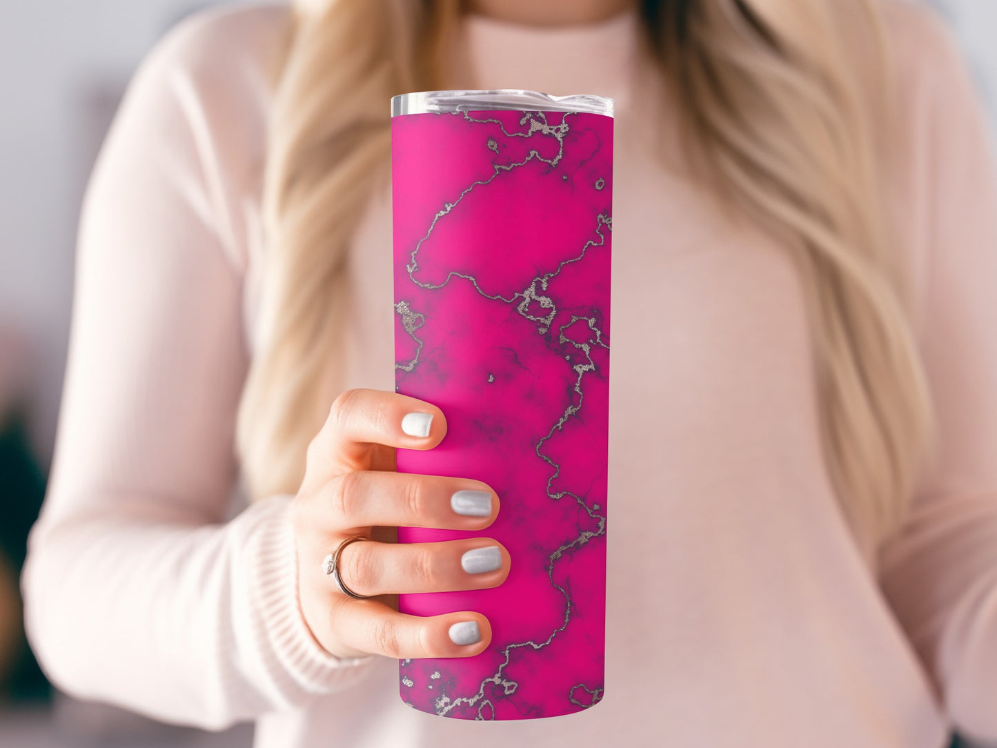 Fuchsia with Glitter Veins Unique Design Pattern Tumblers