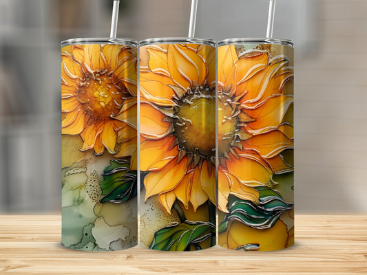 Three tumblers with a watercolor sunflower design.