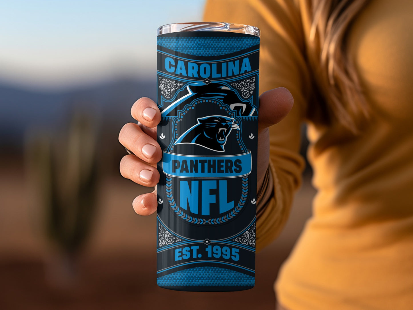 Carolina Panthers NFL Logo Blue Background Design Tumbler