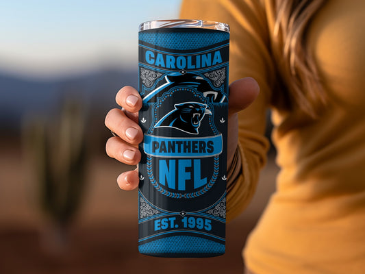 Carolina Panthers NFL Logo Blue Background Design Tumbler