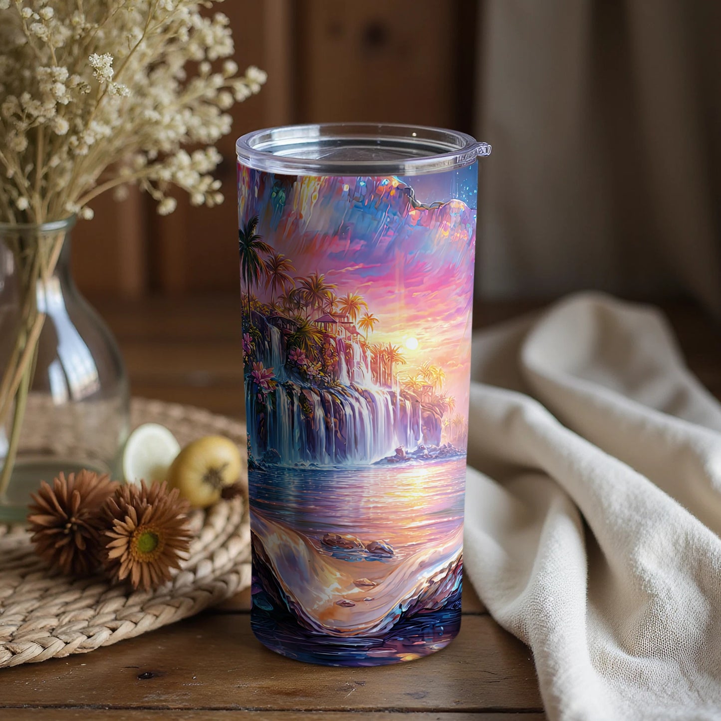 Scenic Waterfall Sunset Insulated Tumbler Cup