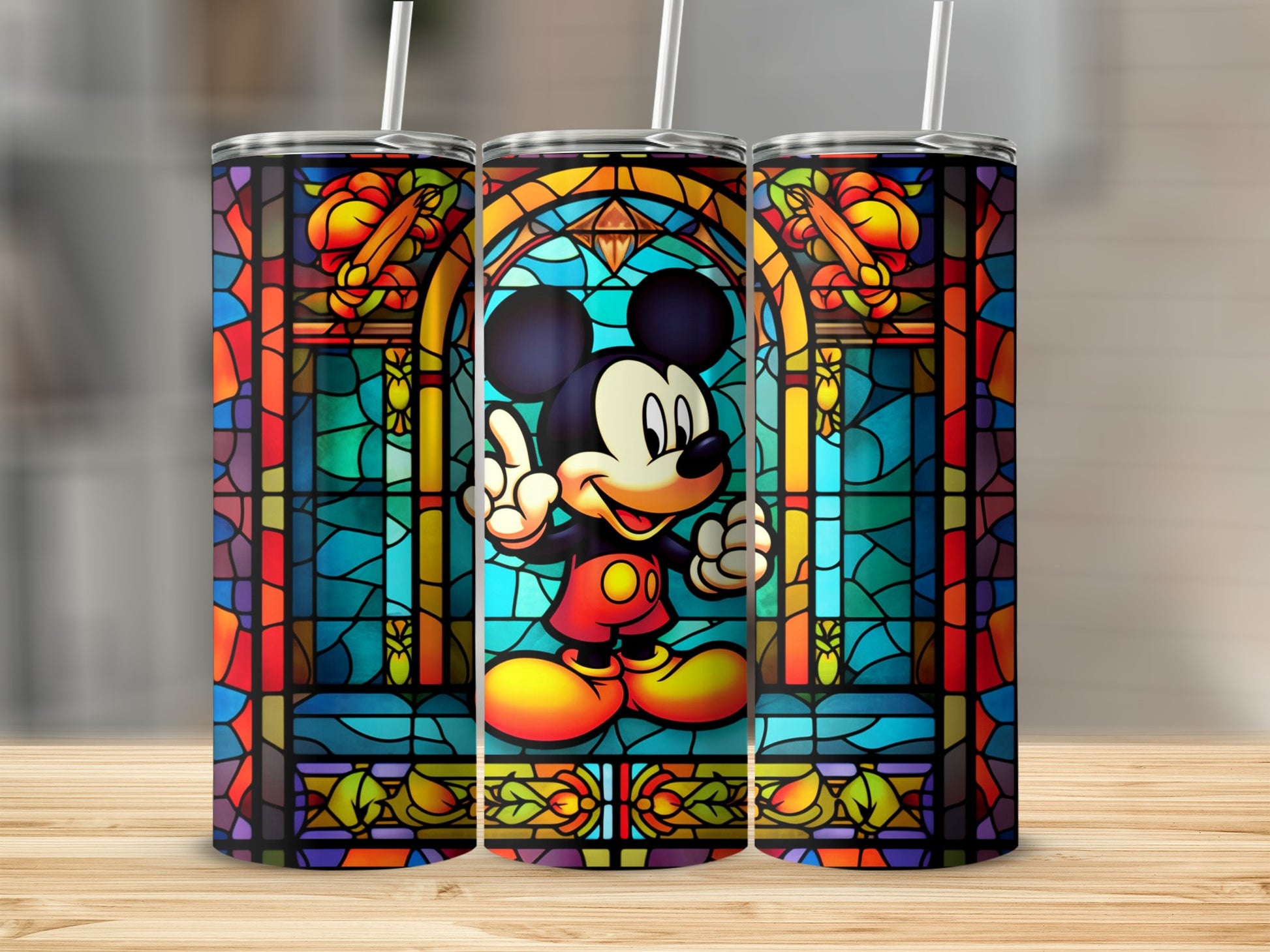 Colorful Stained Glass Style Mickey Mouse Tumbler